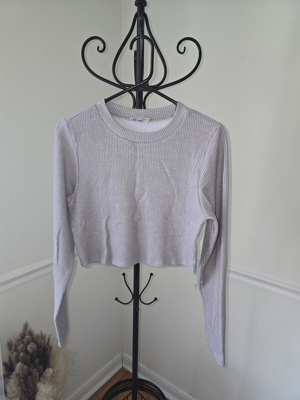 Paper Crane Lavender Ribbed Long-Sleeve Crop Tee